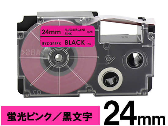 【24mm 蛍光ピンク/黒文字】スタンダードタイプ Casio ネームランド 用 互換テープカートリッジ / XR-24FPK