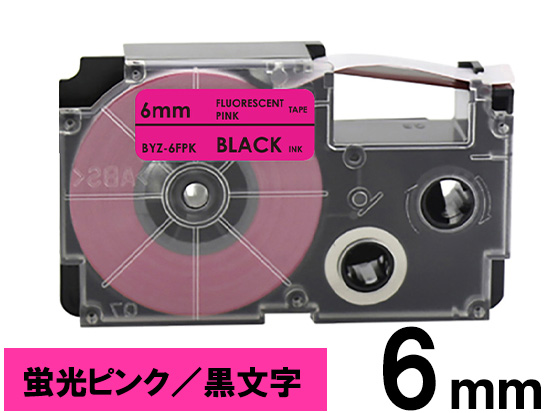 【6mm 蛍光ピンク/黒文字】スタンダードタイプ Casio ネームランド 用 互換テープカートリッジ / XR-6FPK